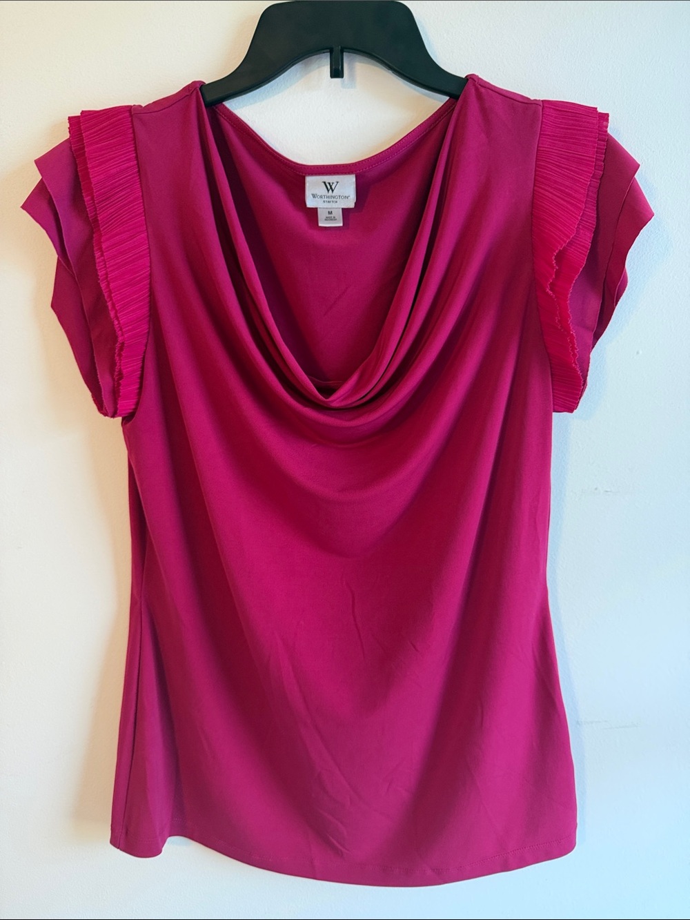 Worthington Fuchsia Cowl Neck Short Sleeve Top